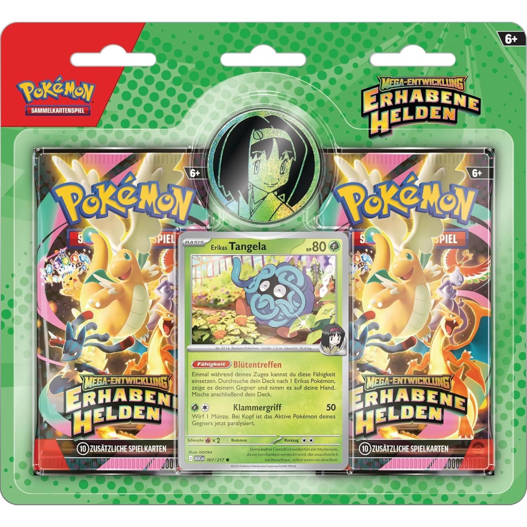 Pokémon Erhabene Helden Trainer-Blister Erikas Tangela mit 2 Boostern und Holo-Promokarte.